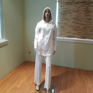 Juicy Couture Rhinestone Embellished Cream Velour Hoodie & Sweatpants L